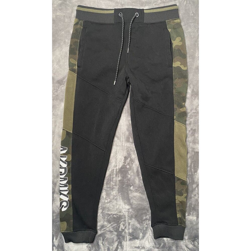 Akademiks Jogger Sweatpants Men's XL Black Camo Spell Out Stretch Drawstrings